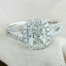2.63ct Emerald Cut Lab Created Diamond Halo Women's Engagement Ring 925 Silver