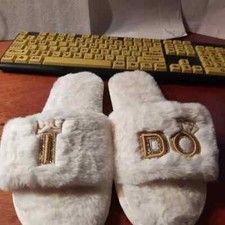 Women Giftable I Do  I Do Bride Slippers Wedding Cream Sz US7-8/EU38-39New