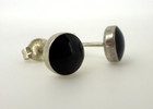 Round Black Onyx Sterling Silver 925 Stud Earrings Butterfly 6mm Wide Engraved