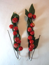 Vtg Lot of 2 RED CRANBERRY BERRY Holiday PICKS Floral Christmas Decor Crafts