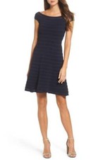  ELIZA J OFF THE SHOULDER FIT FLARE NAVY DRESS sz S