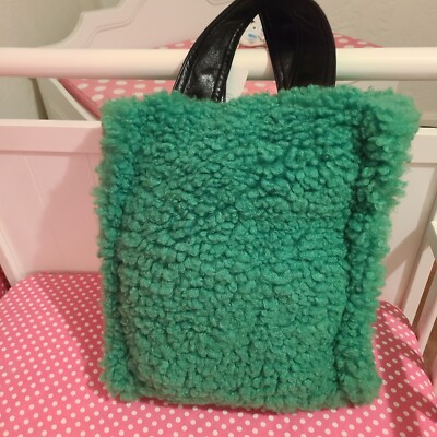 $450 Stand Studio Women's Green Faux Fur Lucille Tote Bag Purse