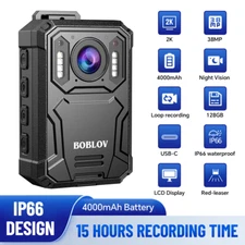 BOBLOV KJ23Pro 2K Body Camera 128GB Loop Recording 4000mAh IP66 Police Security