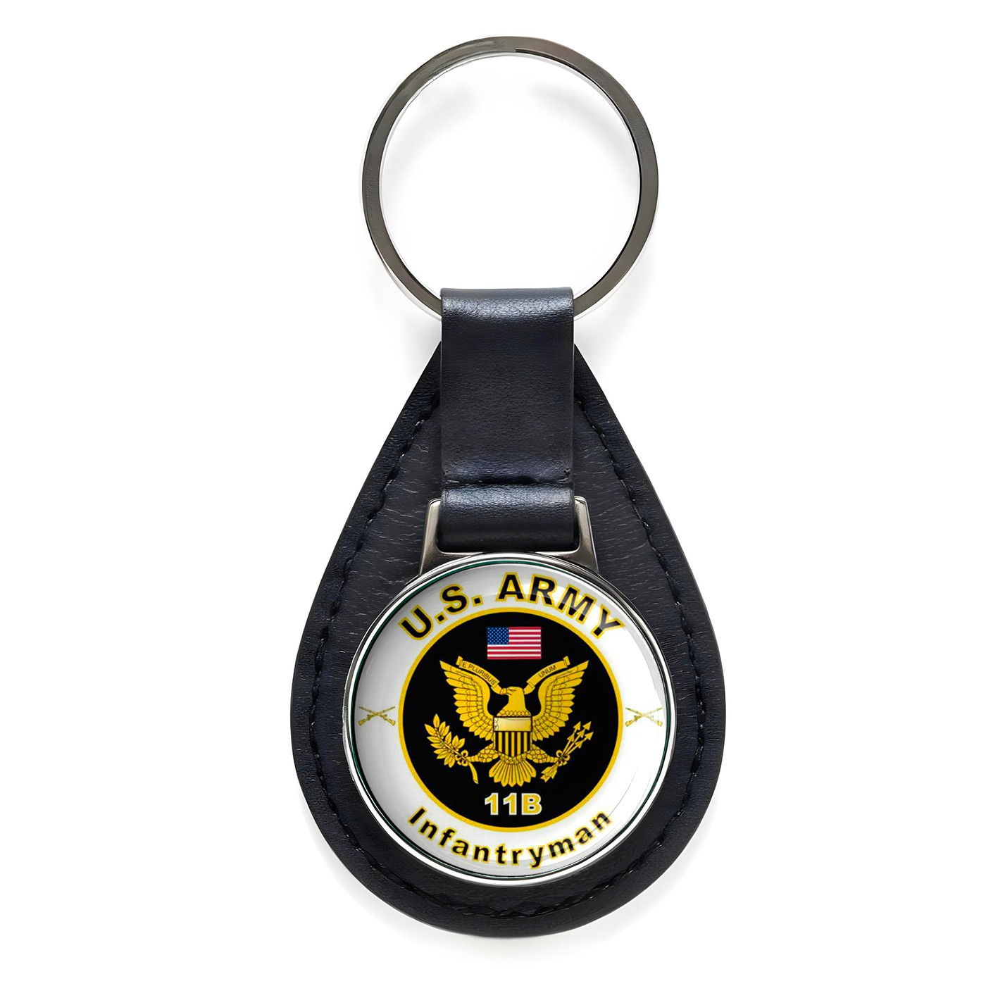U.S. Army Infantryman Black Leather Keychain Silver Keyring Military Gift