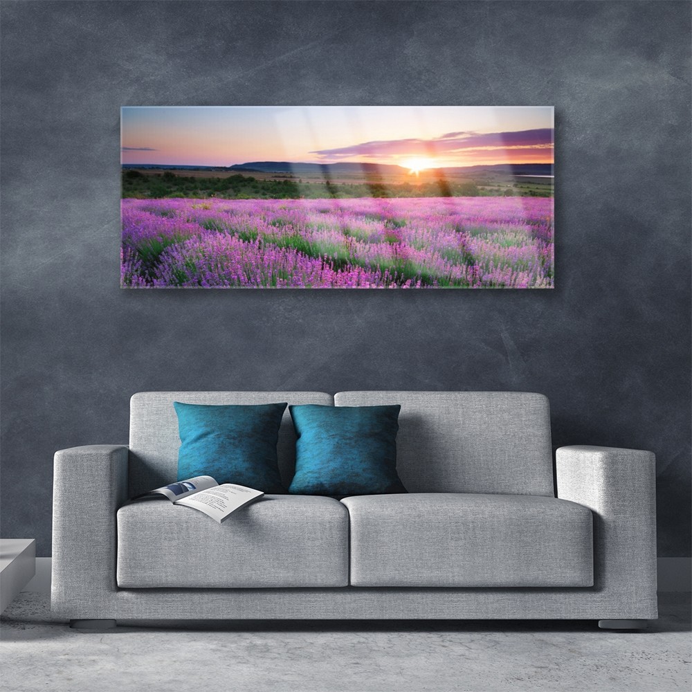 Tableau en verre Tulup grand format 125x50 cm pour illuminer le salon avec une prairie en fleurs - 2