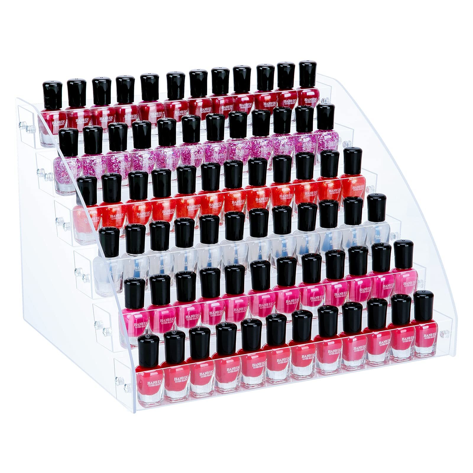 72-Slot Acrylic Nail Polish Organizer with 6-Tier Display for Eyeglasses & Cosmetics-image