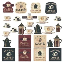 COFFEE HOUSE 31 Peel & Stick Appliques Decor Kitchen Labels Cups Sign Decals