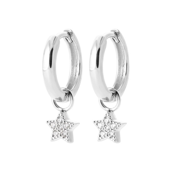 Ohrringe Creolen Aus Silber 925/000 Rhodium - HäNgend - Stern Zirkonias-image