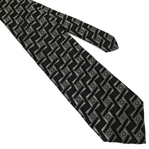 XMI Platinum Luxury Tie Black Silver Geometric Pattern Woven Silk Necktie USA - Picture 3 of 9