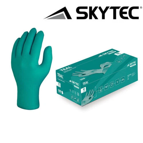 Skytec Teal Nitrile Gloves Powder Free Latex Free Disposable - Box of 100