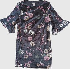 Chicos Crushed Velvet Floral Print Bell Sleeve Shift Dress Size 1XL  (8 USA)