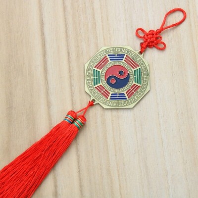 Chinese Mystics Foo Dog with Bagua Mirror Tassels Ornament for Wealth Protective