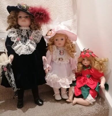 3X Porcelain Dolls Different Styles, Sizes