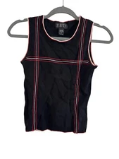 Vintage-Inspired Finity Black Sleeveless Top W/ Red & White Trim Medium Rayon/Ny