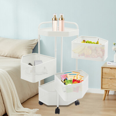 Rotating Storage Shelves Rack, 4-Tier Removable Basket Shelf Organizer Kitchen