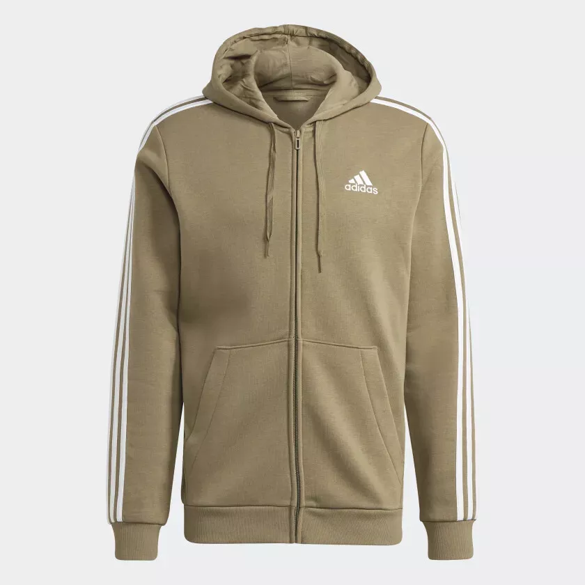 Swipe Symphony Kanin adidas Essentials Fleece 3-Stripes Full-Zip Hoodie Olive Green White $65  H12169 | eBay