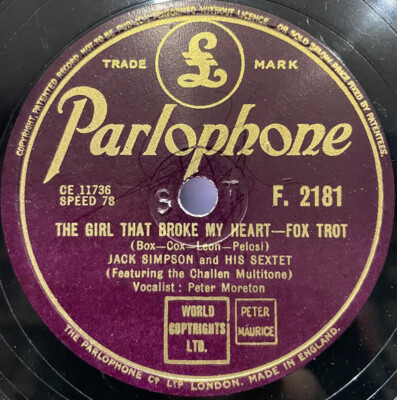 Jack Simpson & His Sextette - One-zy-two-zy / The Girl That Broke My Heart (S...