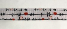 Nurse Heart Grosgrain ribbon by the yard White Black 7/8" heartbeat EKG Grid