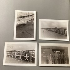 WW2 Original 4 Photo Lot, Train Yard w Soldiers, Supply Dock, Soldiers At Work