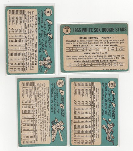 1965 Topps 4 Karten White Sox Lot mit Pizarro Cater Howard RC VINTAGE STAR G-EX LOL1 - Bild 2 von 2