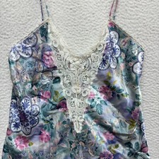 90s Vintage Slip Dress Large Purple Floral Satin Lace Chemise Negligee Lingerie