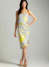 HALSTON HERITAGE Women's Asymmetrical Pleated Dress Sky Grey Yellow SRI0500118