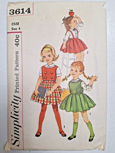 Blouse Vest Top Suspender Skirt Girls 3 Simplicity 3614 Sewing Pattern Cut VTG