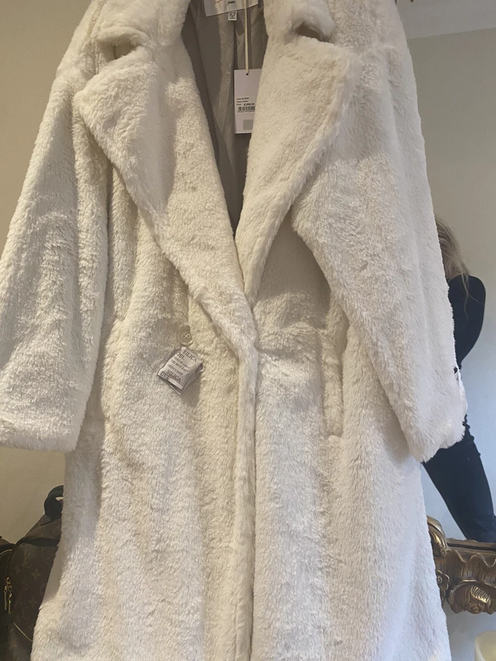 Abrigo de invierno blanco de piel sintética para mujer Gianni Feraud talla 12 al por menor £265 Foto 4 de 4