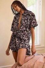 By Anthropologie Ruffle Short-Sleeve Buttondown Sleep Top Collared Blue 2XS NEW