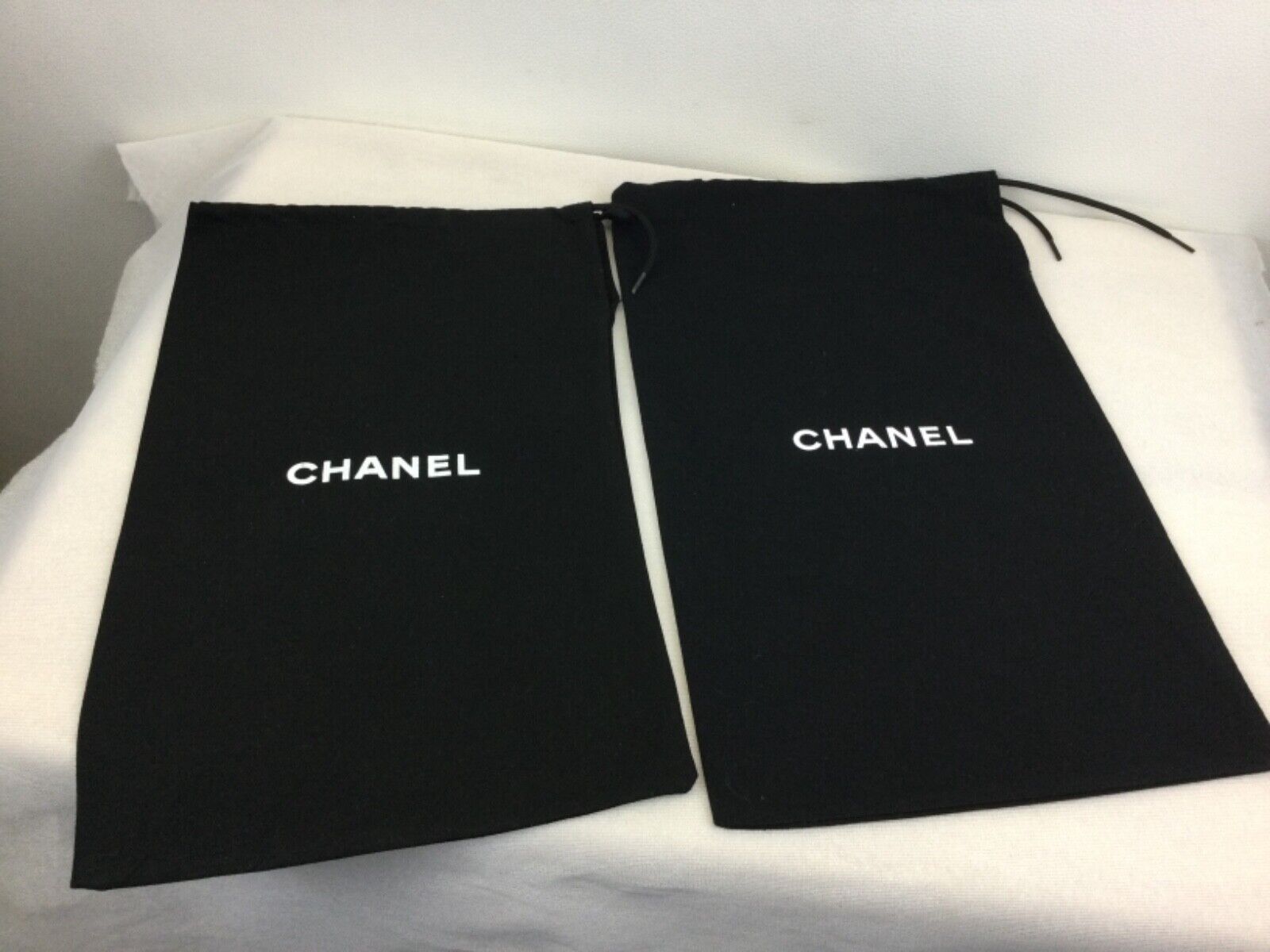 CHANEL BLACK SHOE DUST BAG DUST COVER 2 PIECES BLACK DRAW STRING 12 x 8