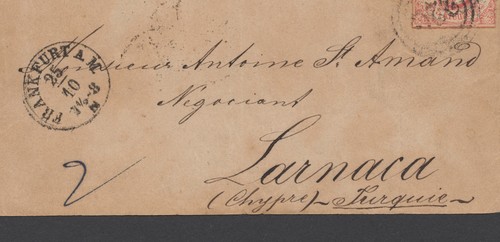 1865 THURN & TAXIS GERMANY COVER 3K TO CYPRUS AUSTRIAN POST, UNIQUE, LARNACA H/S - Imagen 10 de 14