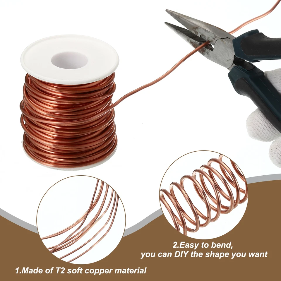 99.9% 软铜线 12 规格 2 毫米直径 59 英尺 18 米 1.1 磅线轴 — 第 3/4 张图片