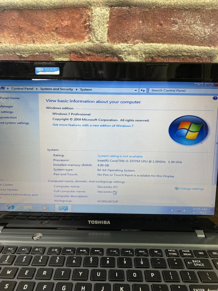 Portátil retro para juegos Toshiba Satellite i3-2377M 1,50 GHz 4 GB RAM (Windows 7 Pro) Foto 2 de 4