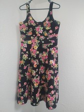 Donna Ricco New York Black Floral  Sleeveless Scoop Neck Cotton Dress 10 USA