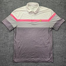Masters Tech Polo Shirt Mens Medium Gray White Striped Augusta Golf Performance