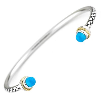 Andrea Candela 18k Gold Sterling Blue Turquoise Vintage Cable Bangle ACB294TQ