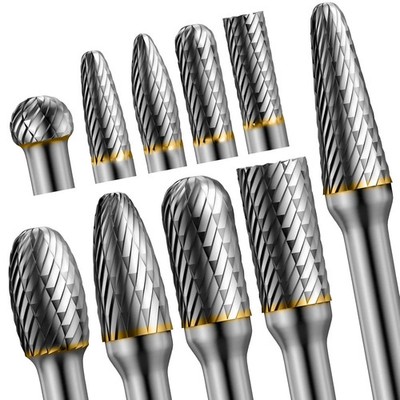 10pcs Die Grinder Bits w/ 1/4'' Shank, Tungsten Carbide Burr Set for Metal Steel