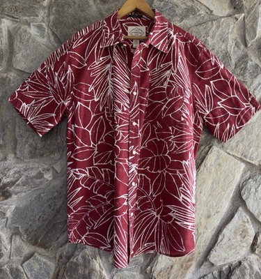 Caribbean Hawaiian Shirt Aloha/Camp Button Up Botanical Print Red Size L