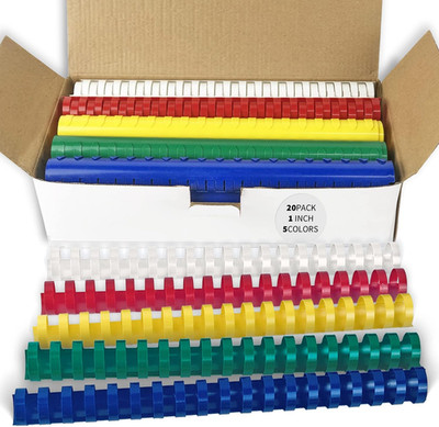20 Pack Plastic Binding Comb Spines, 1 Inch Diameter, 225 Sheet Capacity, 19 Rin