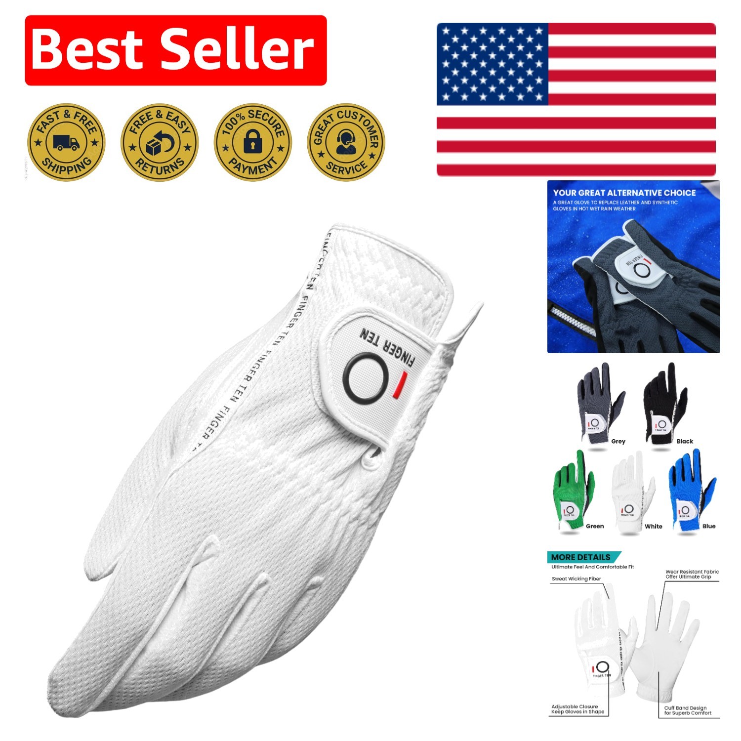 Glove - Moisture-wicking Rain Grip For Men, Size M-3xl