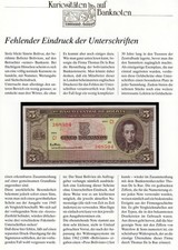 Kuriosit&auml;ten auf Banknoten BOLIVIEN 5 Bolivianos 1945  UNC
