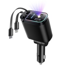 Starlight Retractable Car Charger with Cables, Dark Black 