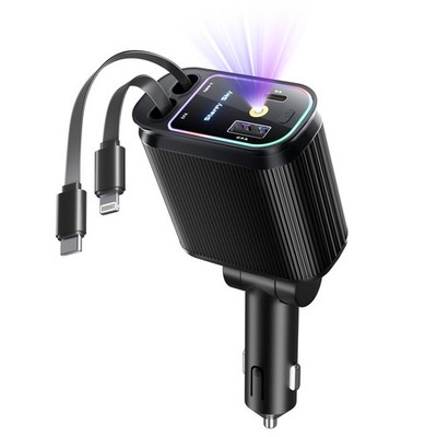 Starlight Retractable Car Charger with Cables, Dark Black 