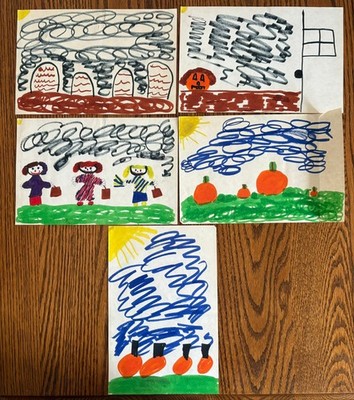 VTG 1980s Halloween Children s Drawings Primitive Outsider Folk Naive Art Lot