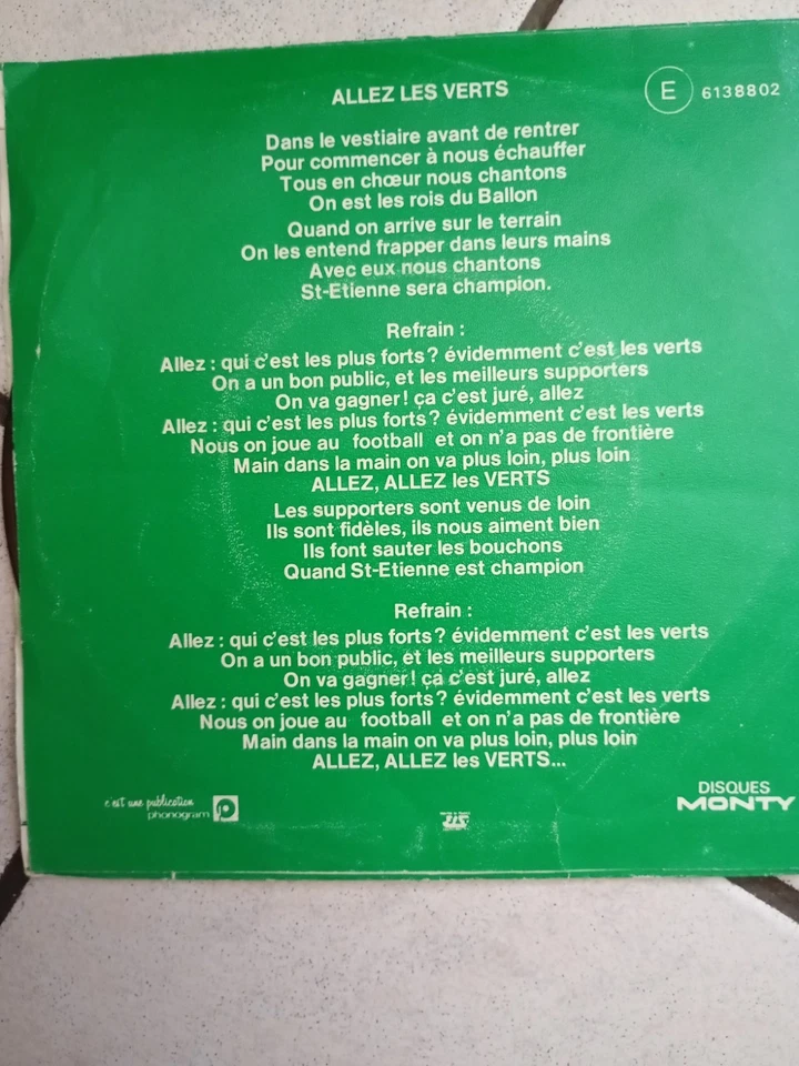 Rare AS Saint-Étienne 45t de 1976 ALLEZ LES VERTS LES SUPPORTERS DISQUE MONTY - Photo 4/4