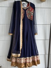 Pakistani Blue Net Fancy Party Wear Long Dress Maxi Embroidered Women