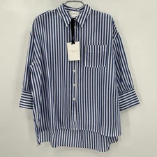 Pomander Place by Tuckernuck Blue Stripe Adair Boyfriend Button Down Shirt sz M
