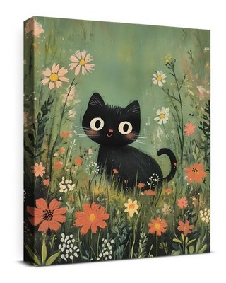Aesthetic Cat Floral Wall Art Decor Cute Cat in Wildflowers Canvas Print Post...