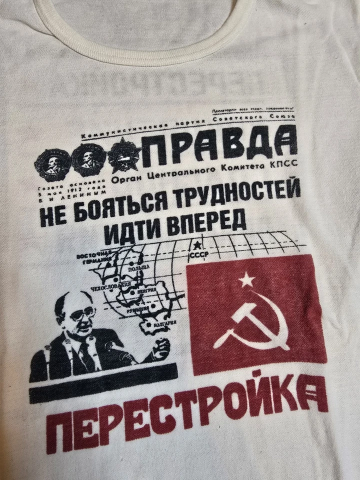 Camiseta Verdadera Vintage Años 70 PCCh Unión Soviética Rusia Comunista Gráfico Talla XS/S Foto 2 de 4
