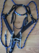 PONY PEACE SIGN NYLON TACK SET w BRIDLE, BREAST COLLAR, LOOP REINS ,ALUMINUM BIT